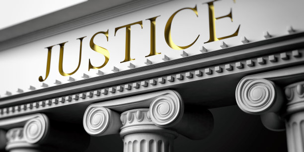 正义的建筑立面。大理石柱子建筑细节。三维演示图片下载