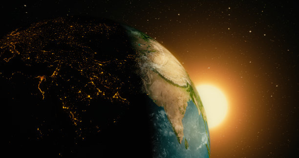 与银河系恒星一起从太空中俯瞰地球图片下载