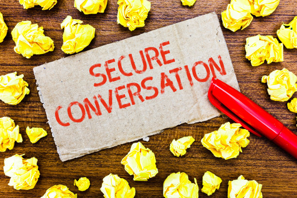 显示安全对话的文本标志。概念照片安全的Web服务之间的加密通信图片下载