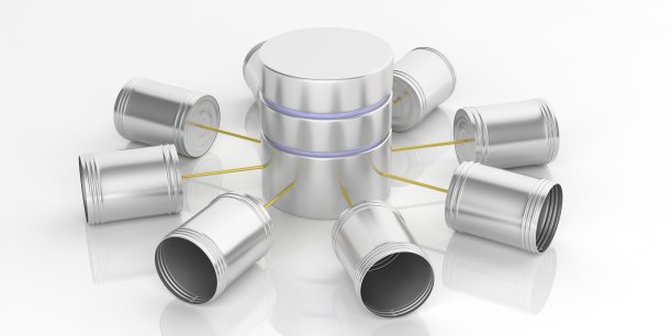 3d渲染锡罐电话和数据库图片下载