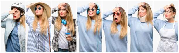 冷静的女人，不同职业的恐惧和紧张表达焦虑和恐慌的手势，不知所措图片下载