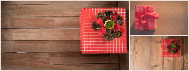 木箱上的圣诞礼物拼贴画图片下载