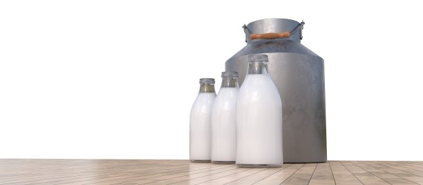 牛奶瓶和金属容器。3 d渲染插图。图片下载