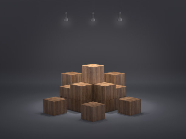 木制展示台，设计台，空白产品架，背景干净。3 d渲染。图片下载