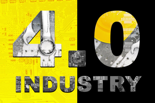 铭文。工业4.0双重曝光。现代工业的概念。图片下载