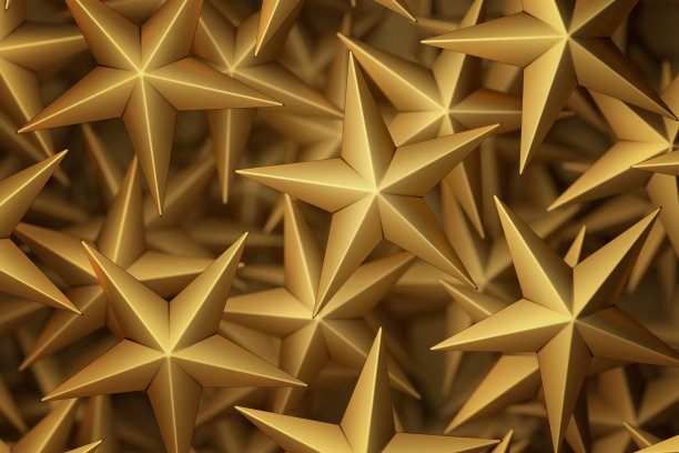 3d渲染:金色圣诞星星的背景，多层，具有景深效果图片下载