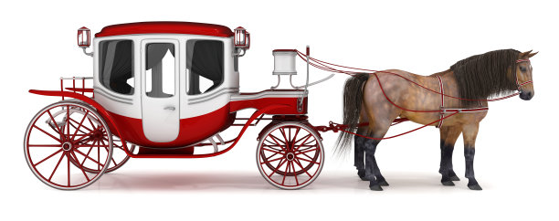 一对栗色的马拉上了一辆马车。图片下载