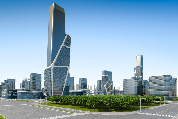 3d渲染的现代城市与玻璃建筑图片下载