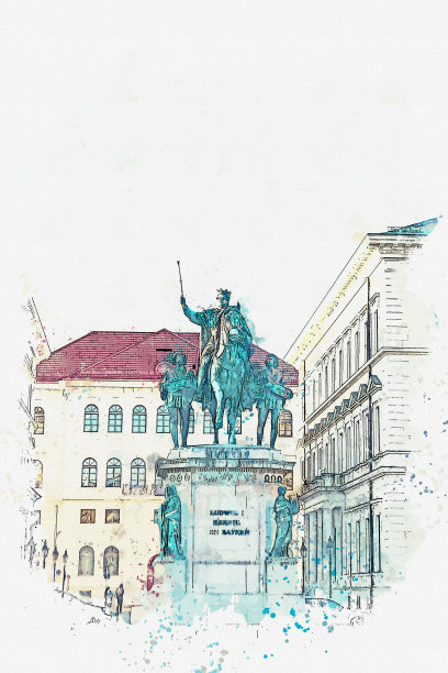 水彩素描水彩素描或插图慕尼黑巴伐利亚国王路德维希一世雕像图片下载