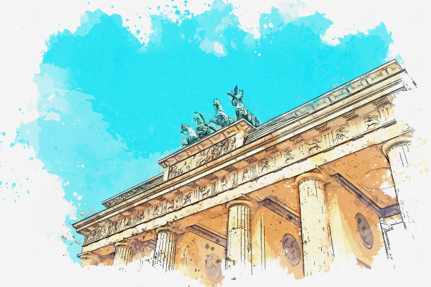 德国柏林勃兰登堡门的水彩素描或插图。图片下载