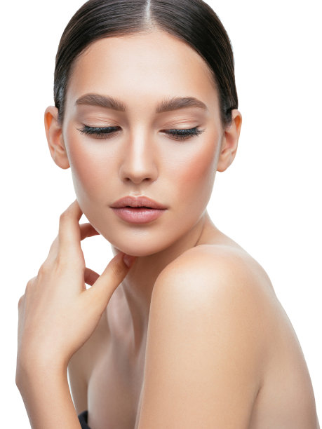 美丽女人的肖像与完美的皮肤和柔和的化妆素材图片