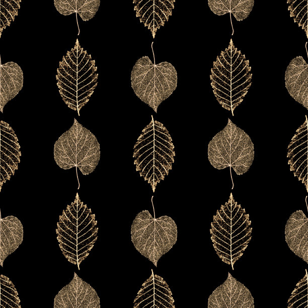 透明的金色骨架秋叶无缝图案图片下载