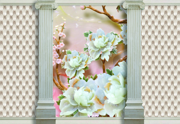 3d背景，柱子和石头玫瑰图片下载