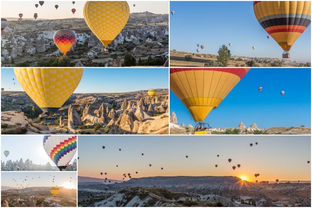 在卡帕多西亚的热气球的拼贴画图片下载
