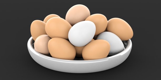 3d渲染鸡蛋在一个碗黑色的背景图片下载