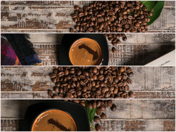 咖啡杯和咖啡豆的拼贴画图片下载