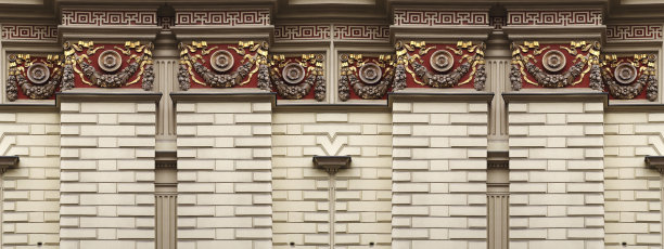 拼贴照片的壁柱与花卉和蜿蜒的模式。现代建筑细节在古典/古典主义/新古典主义风格。图片下载