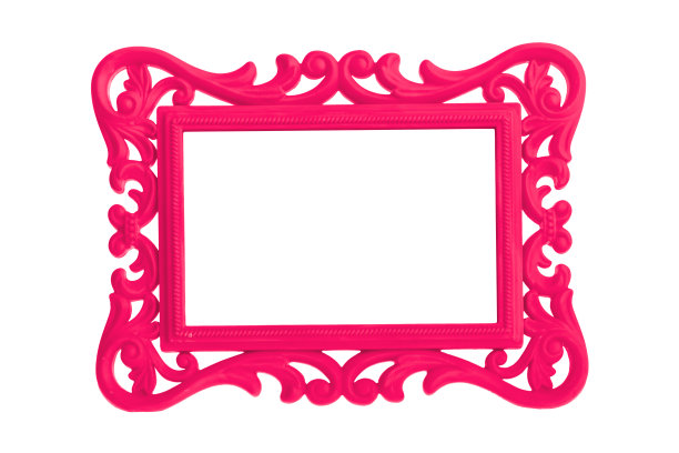 现代塑料明亮的颜色相框与古董造型孤立在白色背景。图片下载
