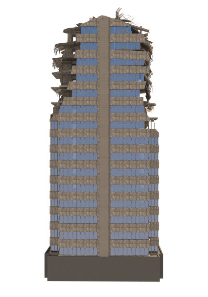 废墟摩天大楼孤立的白色3D插图图片下载