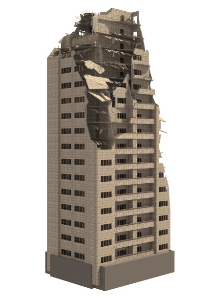 废墟摩天大楼孤立的白色3D插图图片下载