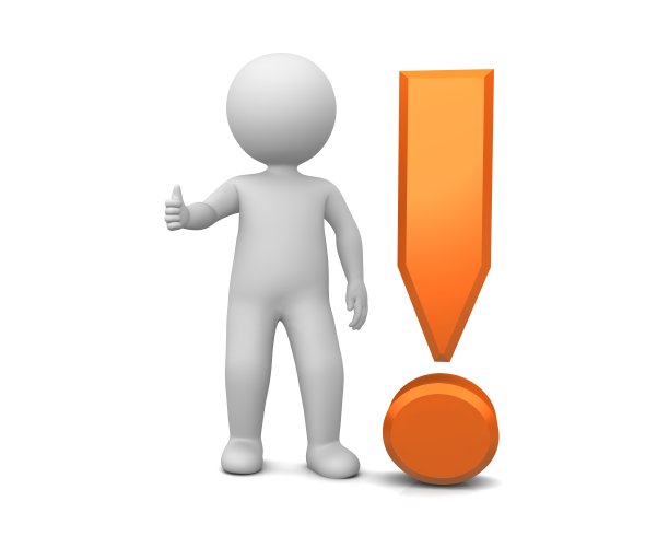 感叹号3d橙色感叹号大拇指向上棍图男人教练人ok标志孤立在白色背景上图片下载
