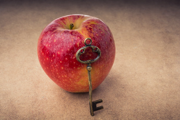 手里拿着一把钥匙，旁边是一个苹果图片下载