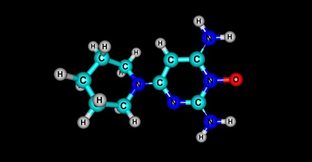 米诺地尔的分子结构孤立在黑色上图片下载