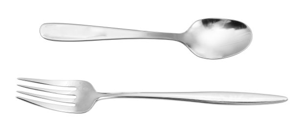 勺子和叉子放在白色的背景上图片下载