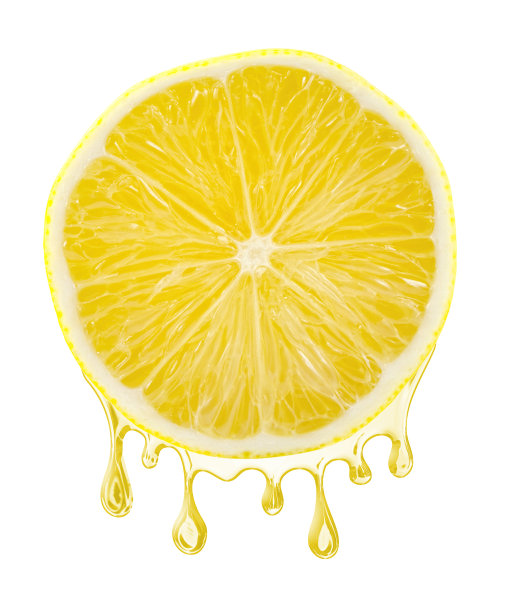 切成薄片的柠檬，柠檬汁从上面滴下来，孤立在白色背景上图片下载