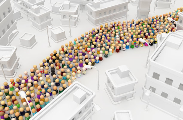 卡通人群，建筑镇路图片下载