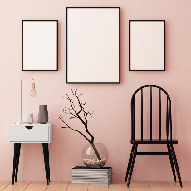 海报模型在框架上的灯光背景在室内。3 d图片下载