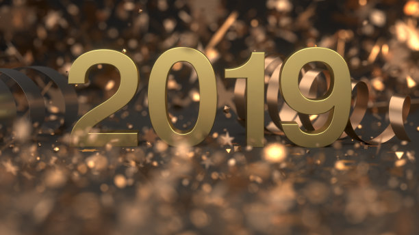 金色的2019年数字与五彩纸屑和蛇纹图片下载