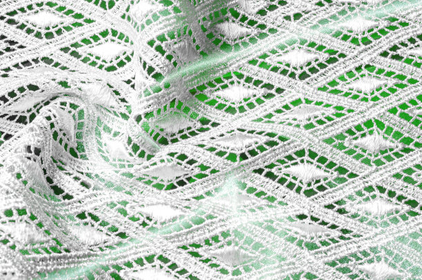 纹理背景图案。花边的白色织物。手蕾丝上的白色背景。白色饰品，婚纱面料上的刺绣，明信片，照片墙纸，海报，图片下载