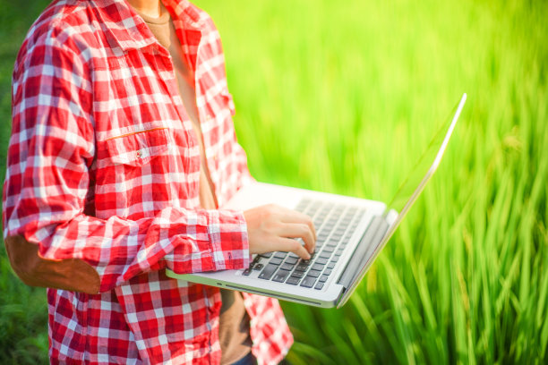 女人用科技追踪他的农作物。图片下载