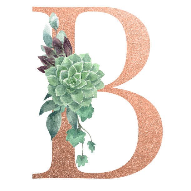 水彩字母玫瑰金箔图片下载