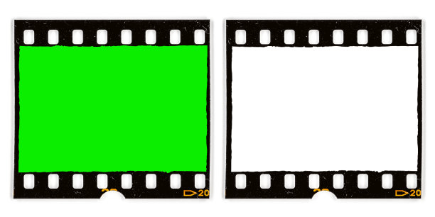 旧的35毫米胶片或直径幻灯片，白色或绿色屏幕图片下载