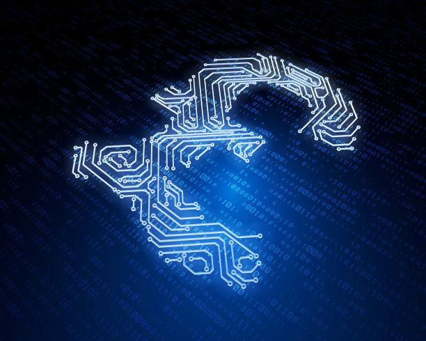 带有货币符号的电路板，电子金融技术，网络数据连接，图片下载