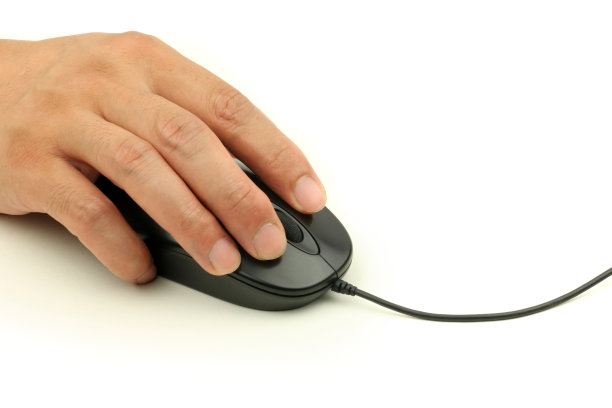 电脑鼠标和手隔离在白色背景图片下载