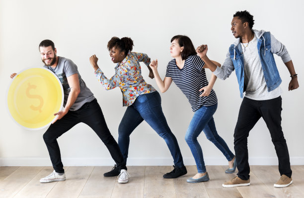 人们追逐一美元硬币的图标图片下载