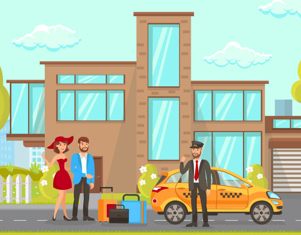 出租车和司机服务。矢量平面插图图片下载