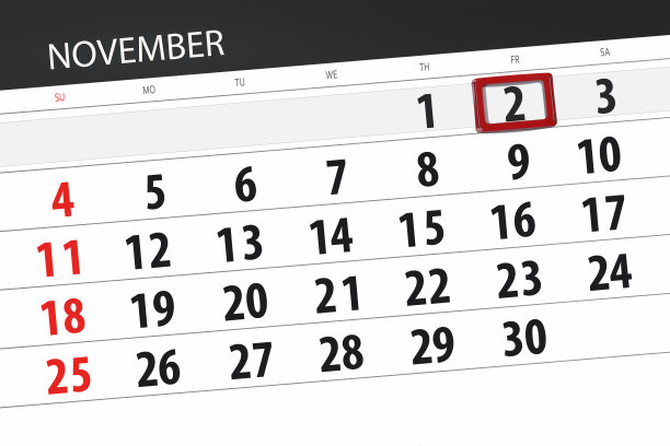 日历计划的月，截止日期2018年11月2日，星期五图片下载