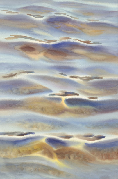 阳光明媚的大海与透明的波浪水彩背景图片下载