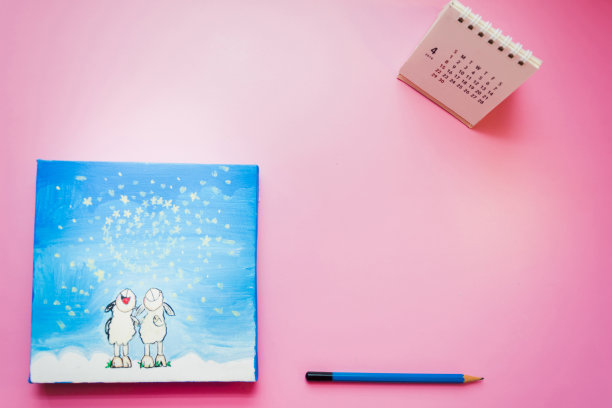 羊看星星的水彩画桌上有钟图片下载