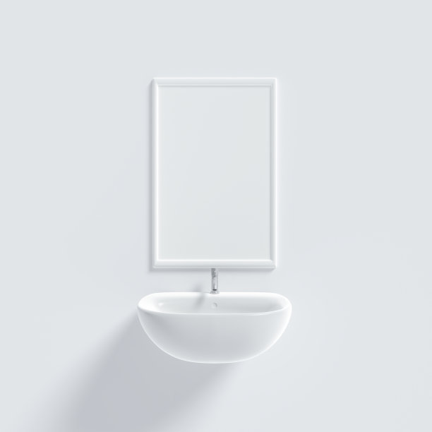 面盆和镜子模型的最小概念图片下载