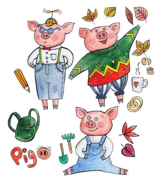 收集猪，穿衣服的猪。猪——2019年生肖图片下载