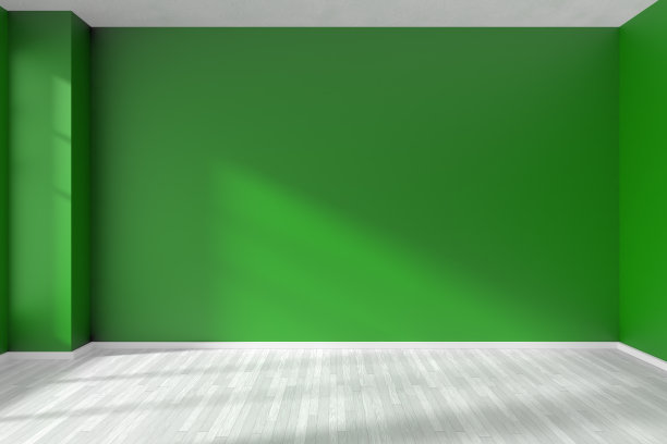 空的暗绿色墙壁和白色地板图片下载