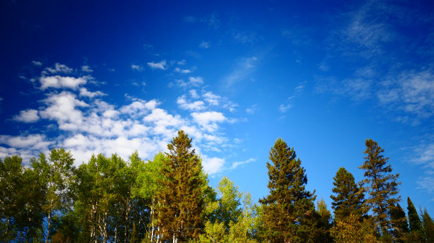 在蓝色的天空下，有白色的小云图片下载