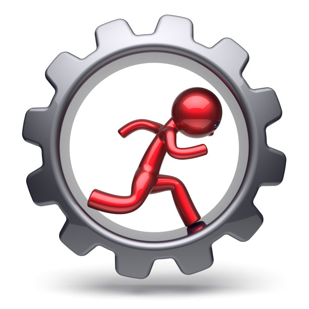 齿轮人性格风格化红色人运行在齿轮里图片下载