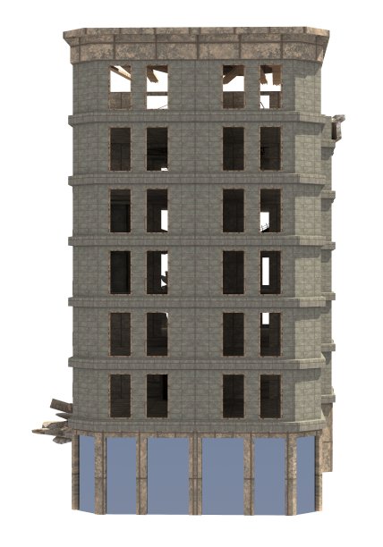 废墟建筑孤立在白色背景的3D插图图片下载