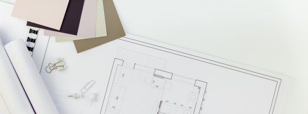 室内设计师桌子工作场所与房子的计划图片下载